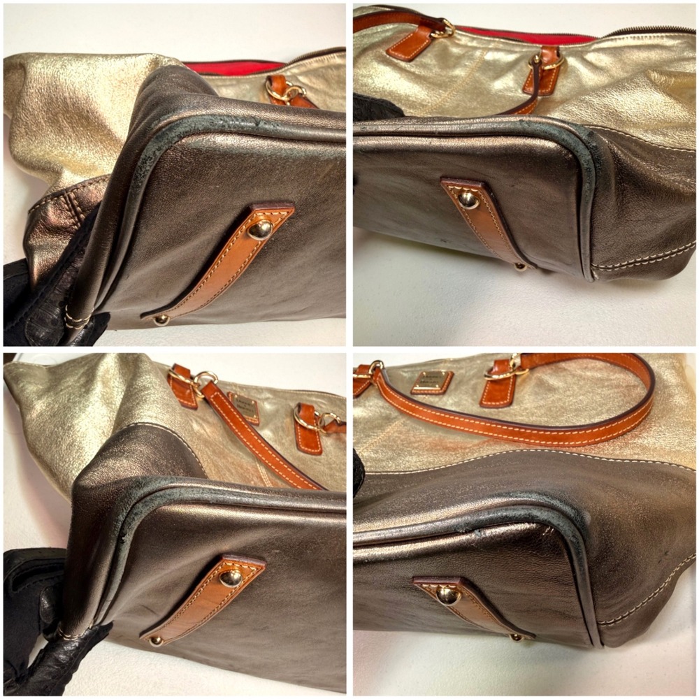 Dooney & Bourke O-Ring Shopper Tote Metallic Gold Bronze Leather Shoulder Bag L - Picture 13 of 15